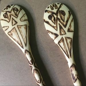 Handcrafted Woodburned Two Tribal design wooden spoons
